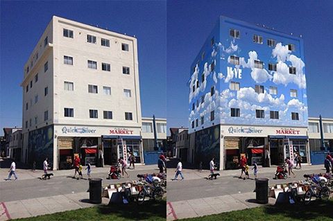 A wall before and after its mural