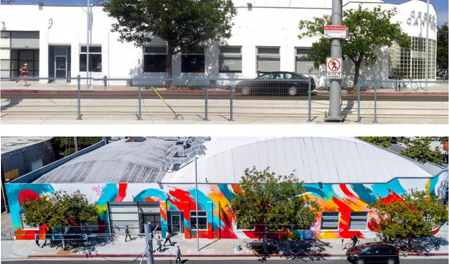 Colorful mural transforming a business storefront