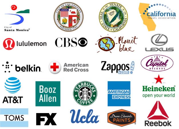 Partners and supporters: City of Santa Monica, lululemon, CBS, Lexus, Belkin, American Red Cross, Zappos, Capitol Records, AT&T, Booz Allen, Starbucks, American Express, Heineken, TOMS, FX, UCLA, Dunn-Edwards Paints, Reebok
