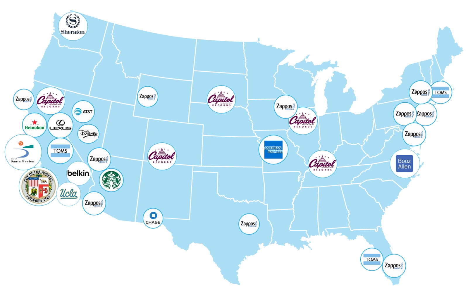 Map of sponsored murals across the United States